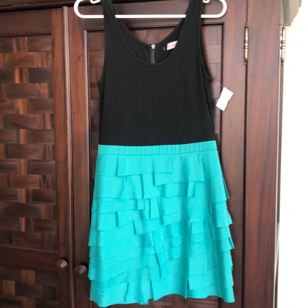 Teal and black mini dress